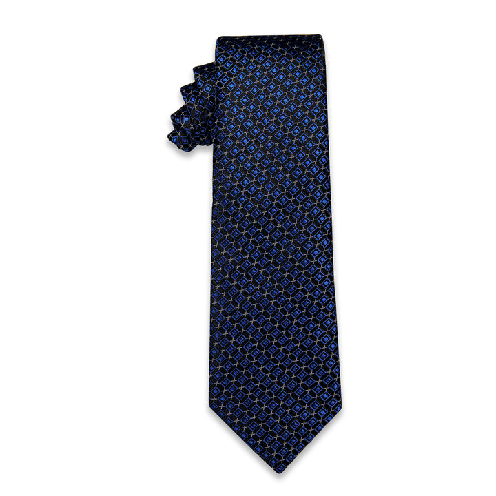 YourTies Business Blue Cube Plaid Silk Necktie with Golden Tie Clip