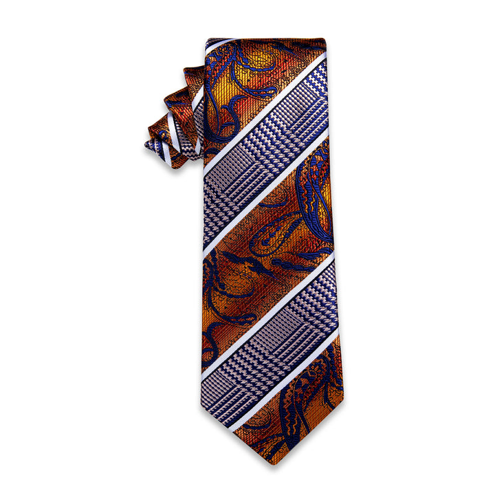 Orange Red Blue Splicing Novelty Silk Necktie Golden Tie Clip