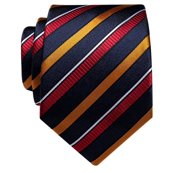  Striped Necktie Men Dark Blue Golden Red Silk Necktie