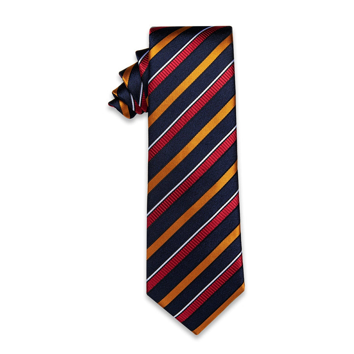  Striped Necktie Men Dark Blue Golden Red Silk Necktie