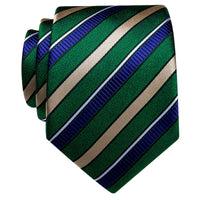  Green Champagne Blue Striped Silk Wedding Necktie for Men