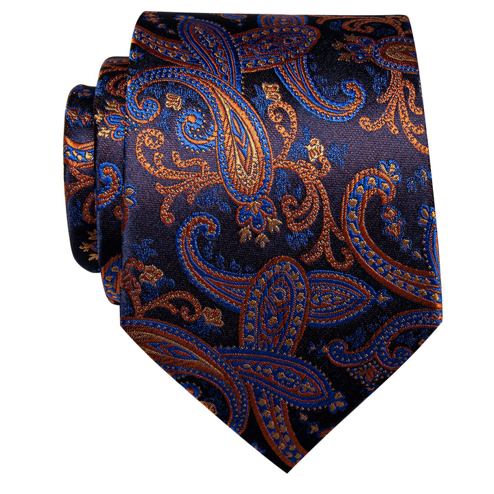  Mixing Color Blue Orange Paisley Silk Necktie Golden Tie Clip