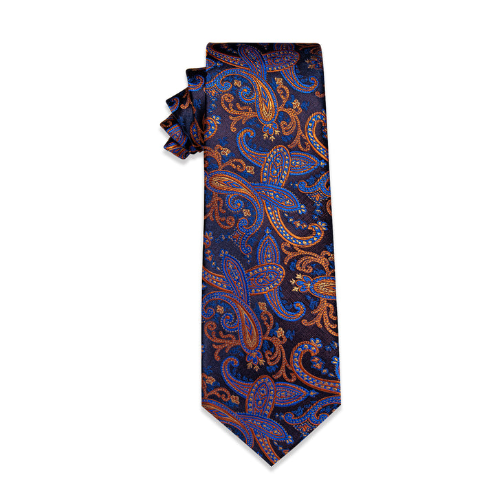  Mixing Color Blue Orange Paisley Silk Necktie Golden Tie Clip