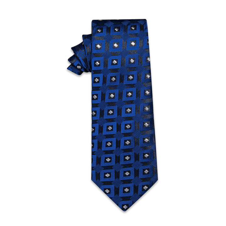 YourTies Fashion Blue Plaid Silk Necktie with Golden Tie Clip