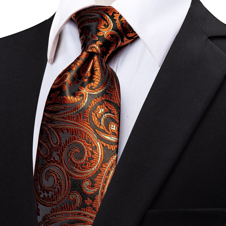 Burnt Orange Paisley Tie Brown Bronze Paisley Silk Necktie