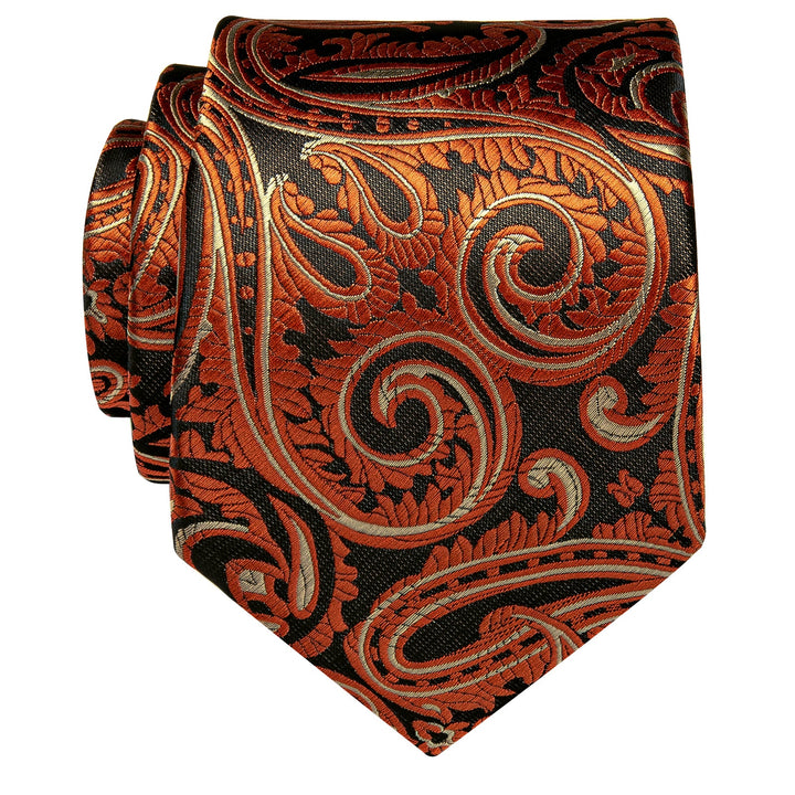 Burnt Orange Paisley Tie Brown Bronze Paisley Silk Necktie