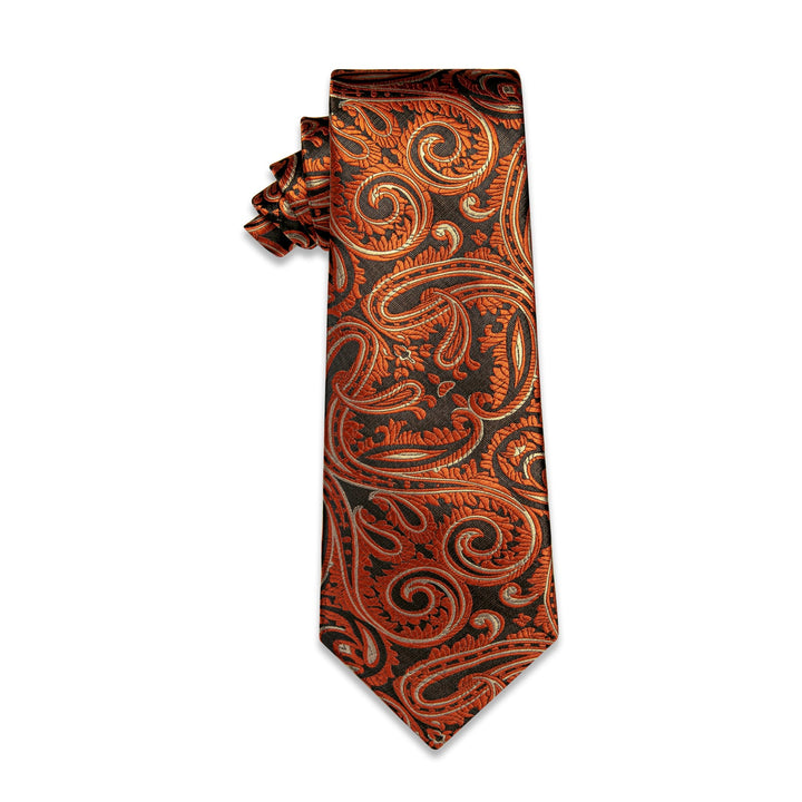 Burnt Orange Paisley Tie Brown Bronze Paisley Silk Necktie