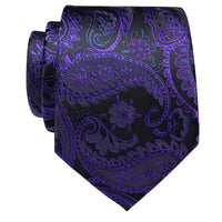 Dark Purple Men's Tie Black Purple Paisley Silk Necktie