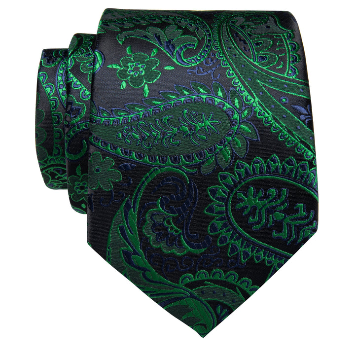 Dark Green Tie Black Blue Green Paisley Silk Necktie for Men  green skinny tie