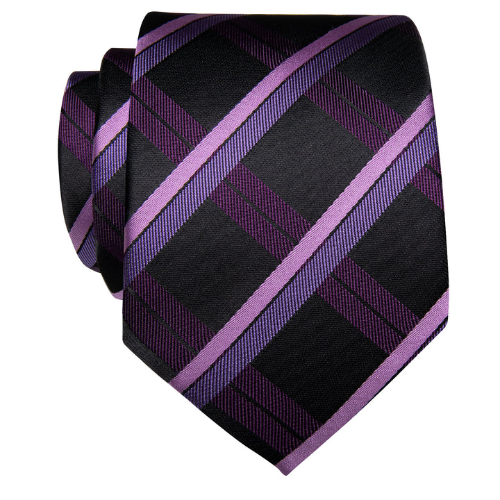  Checkered Tie Men's Black Purple Pink Plaid Silk Necktie