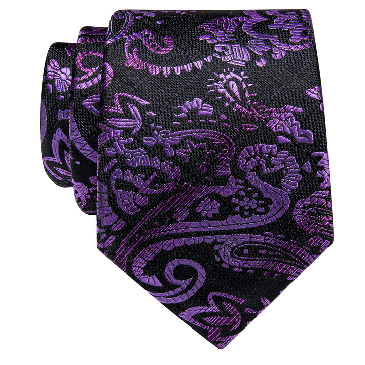  Purple Men's Neck Tie Black Deep Purple Paisley Silk Necktie