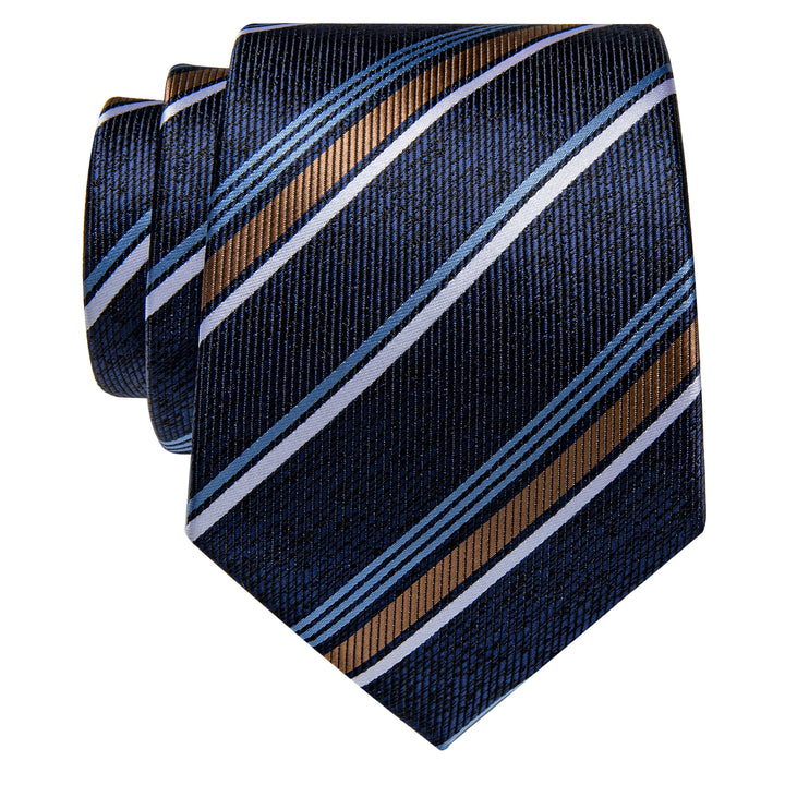 YourTies Navy Blue White Golden Silk Necktie with Golden Tie Clip