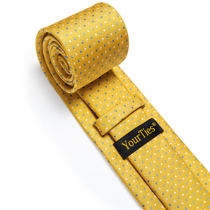 Men's Necktie Yellow Blue White Dot Silk Necktie