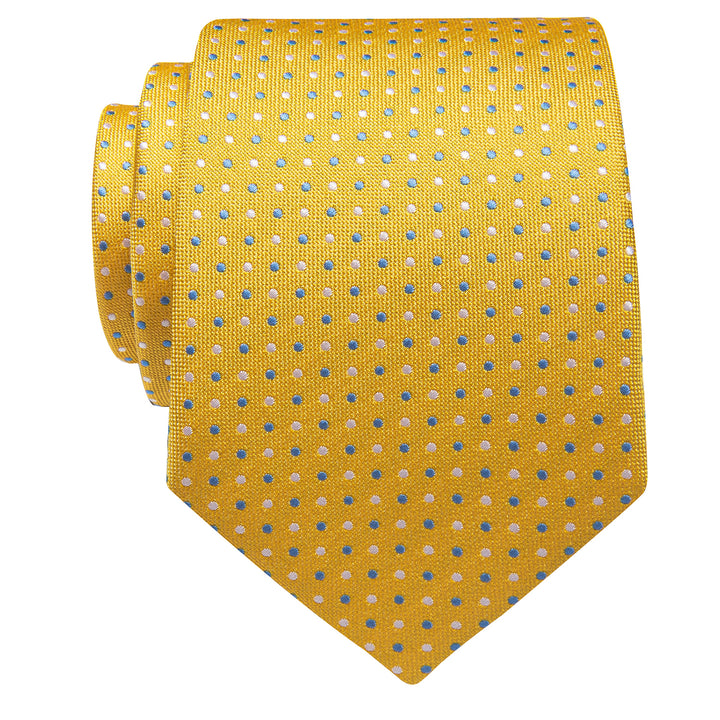 Men's Necktie Yellow Blue White Dot Silk Necktie