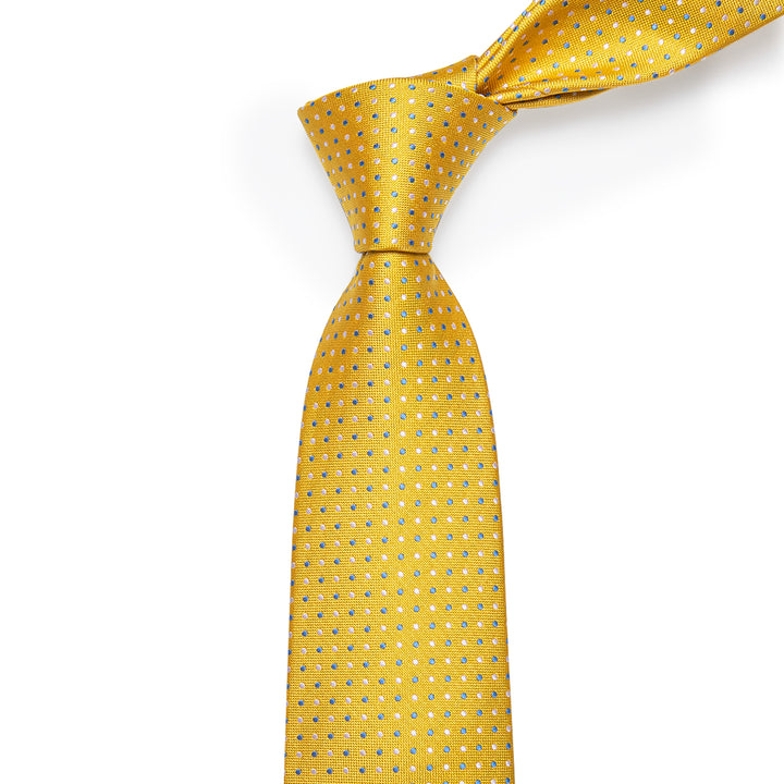 Men's Necktie Yellow Blue White Dot Silk Necktie