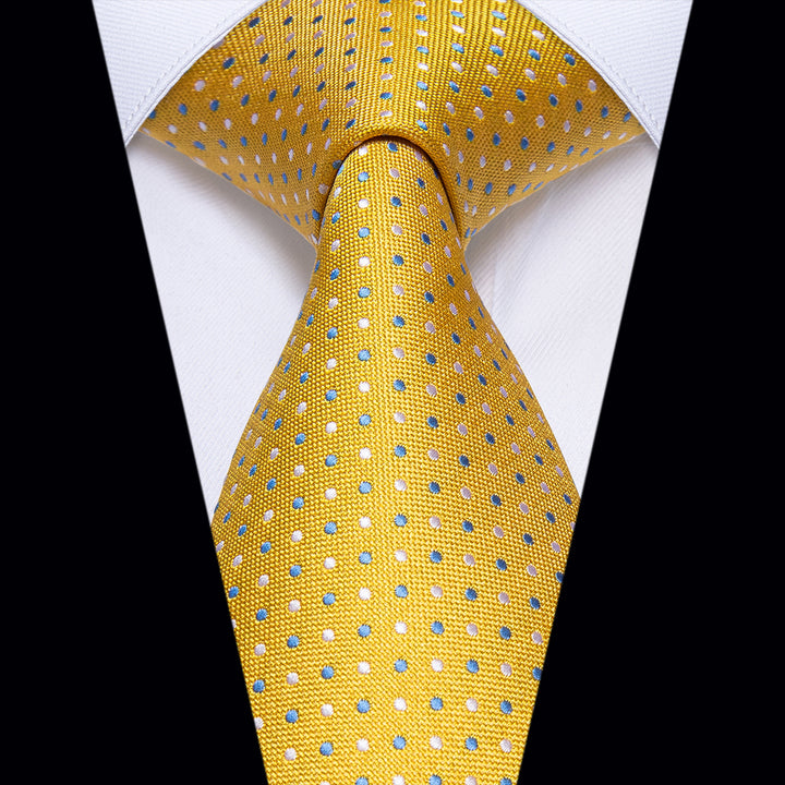 Men's Necktie Yellow Blue White Dot Silk Necktie