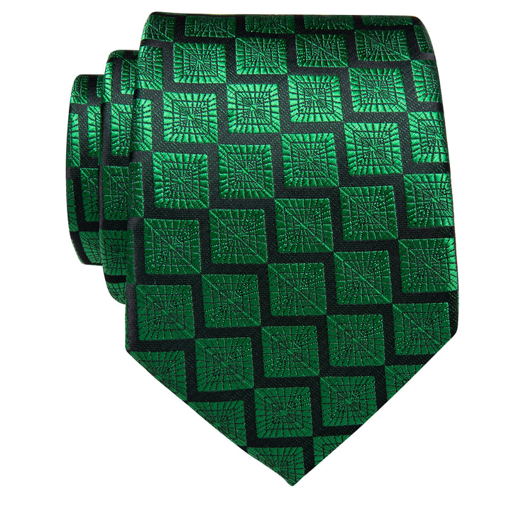 YourTies Dark Green Neck Tie Black Green Plaid Novelty Silk Necktie