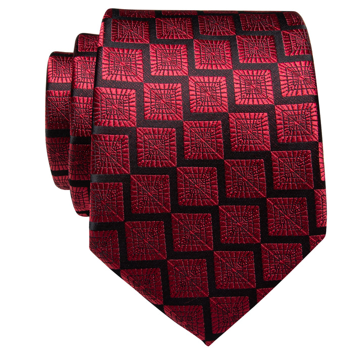  Burgundy Tie for Men Black Red Plaid Novelty Silk Necktie