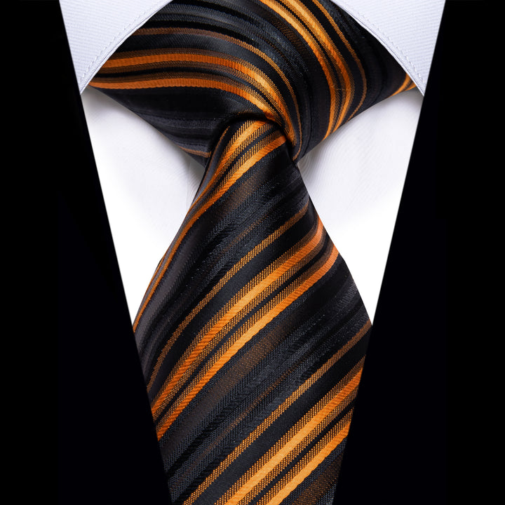  Necktie Men's Wedding Tie Black Orange Striped Silk Necktie