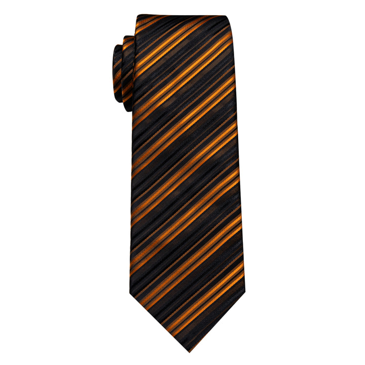  Necktie Men's Wedding Tie Black Orange Striped Silk Necktie