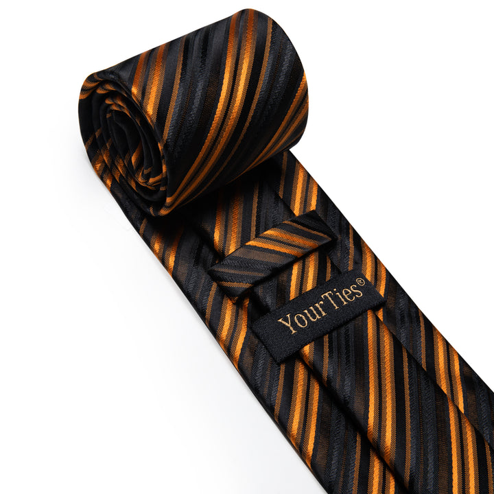  Necktie Men's Wedding Tie Black Orange Striped Silk Necktie