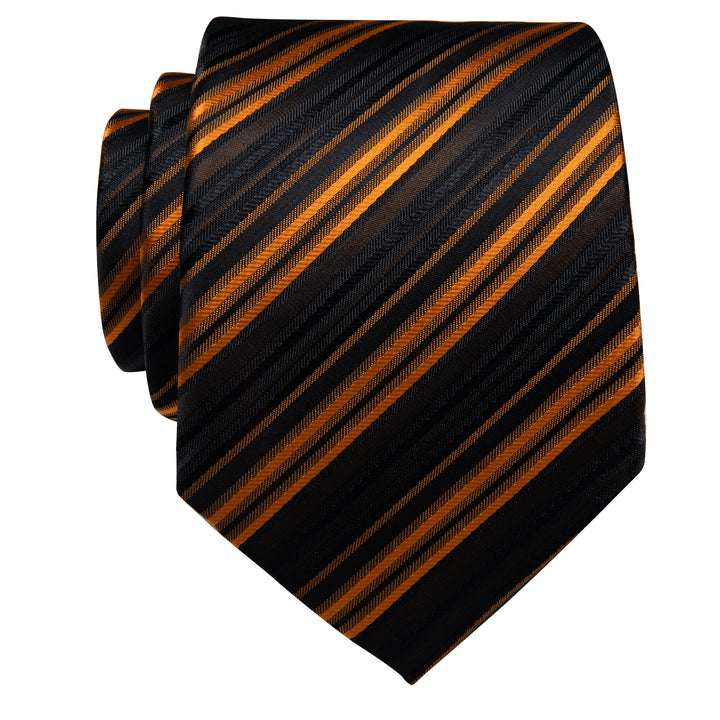  Necktie Men's Wedding Tie Black Orange Striped Silk Necktie