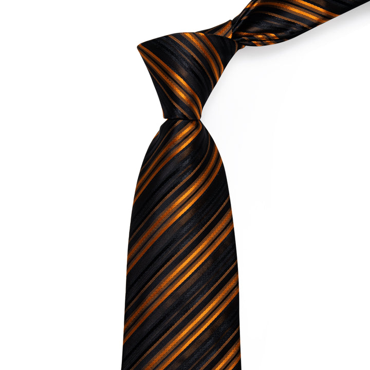  Necktie Men's Wedding Tie Black Orange Striped Silk Necktie