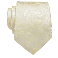 Men's Light Yellow Neck Tie Champagne Paisley Silk Necktie