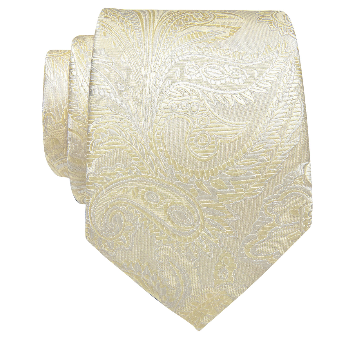 Champagne Paisley Silk Necktie with Golden Tie Clip
