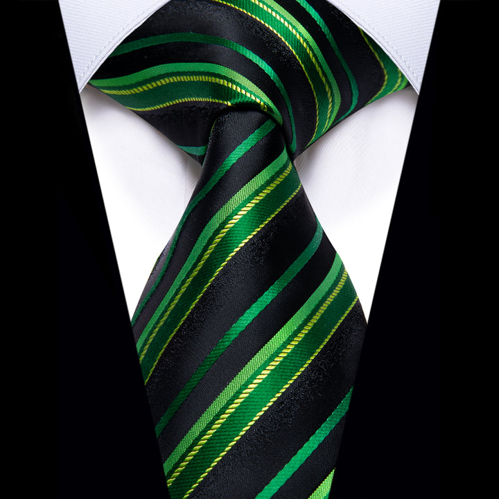  Dark Green Ties Black Green Striped Silk Necktie