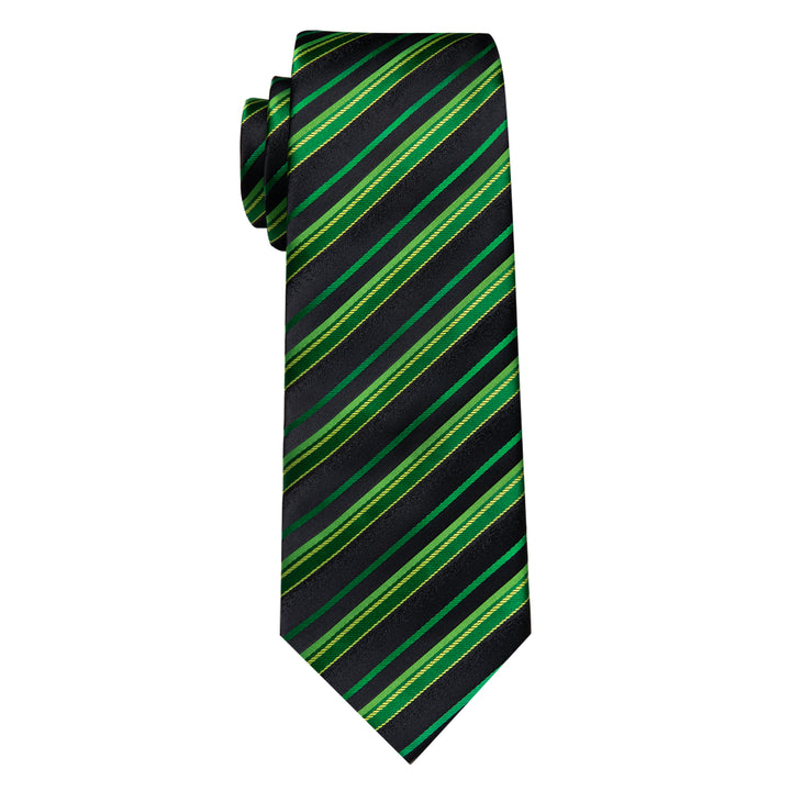  Dark Green Ties Black Green Striped Silk Necktie