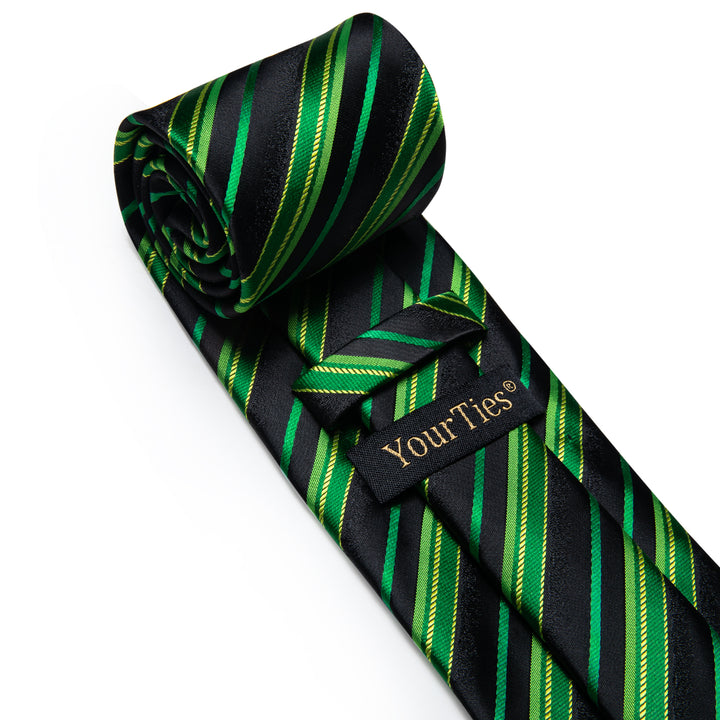  Dark Green Ties Black Green Striped Silk Necktie