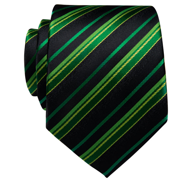  Dark Green Ties Black Green Striped Silk Necktie