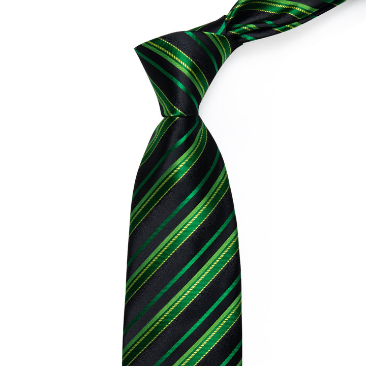  Dark Green Ties Black Green Striped Silk Necktie