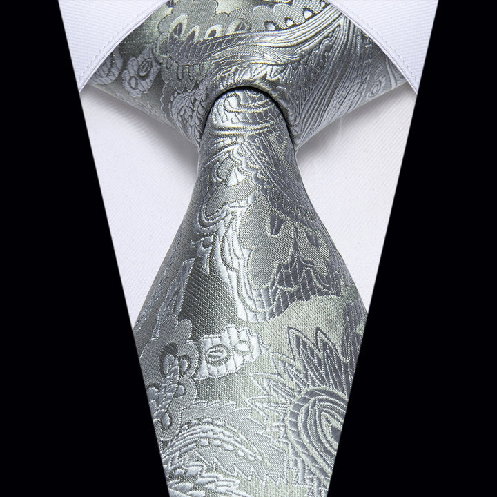  Wedding Tie for Men Grey Paisley Silk Necktie