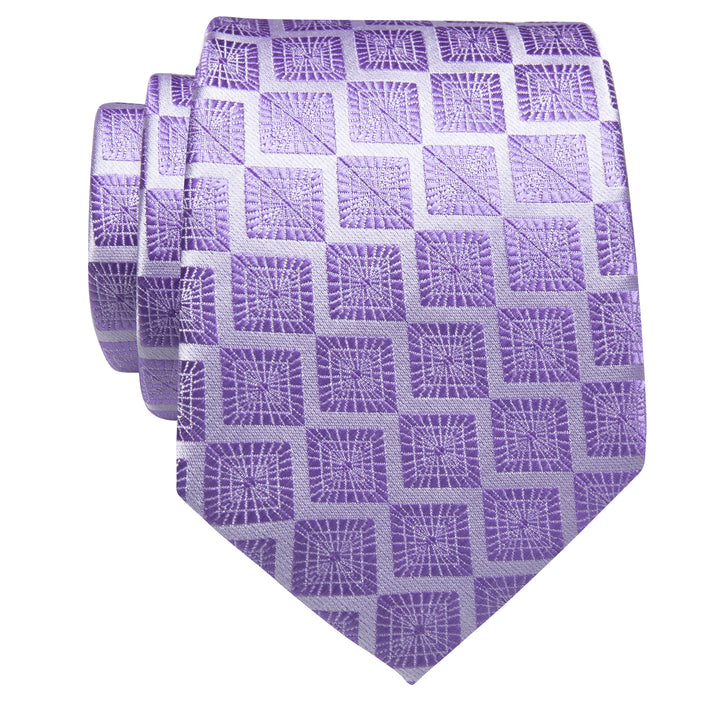 Lavender Purple Plaid Novelty Jacquard Pattern Silk Necktie