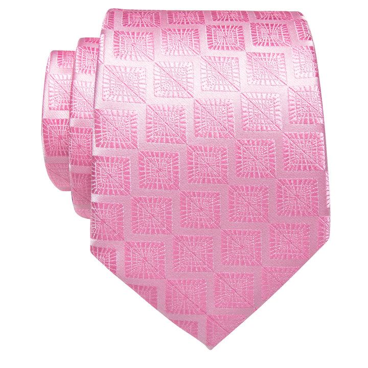 Pink Plaid Novelty Silk Necktie with Golden Tie Clip for Men