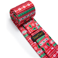 Christmas Tie Red Green Christmas Tree Novelty Silk Necktie