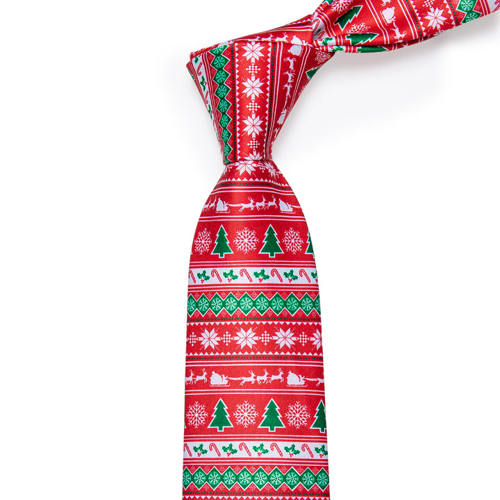 Christmas Tie Red Green Christmas Tree Novelty Silk Necktie