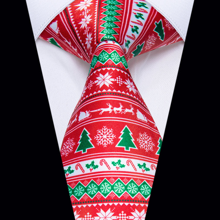 Christmas Tie Red Green Christmas Tree Novelty Silk Necktie