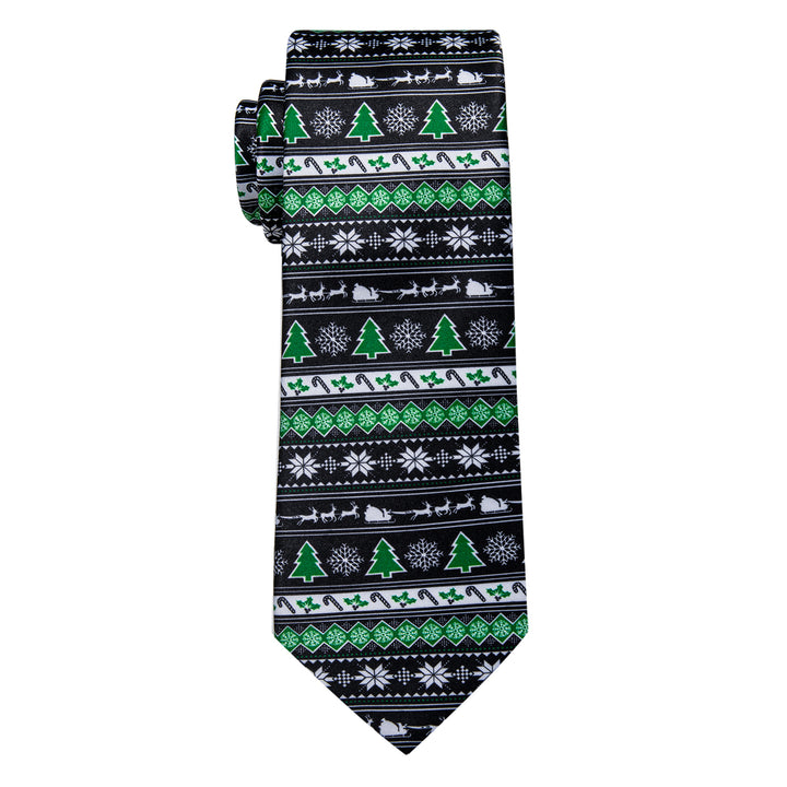 Festival Tie Black Green Christmas Tree Novelty Silk Necktie