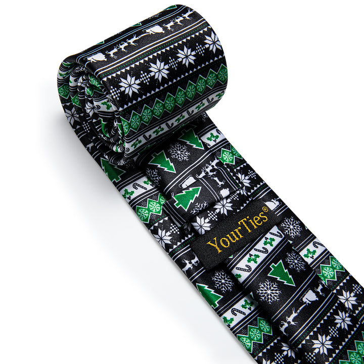 Festival Tie Black Green Christmas Tree Novelty Silk Necktie