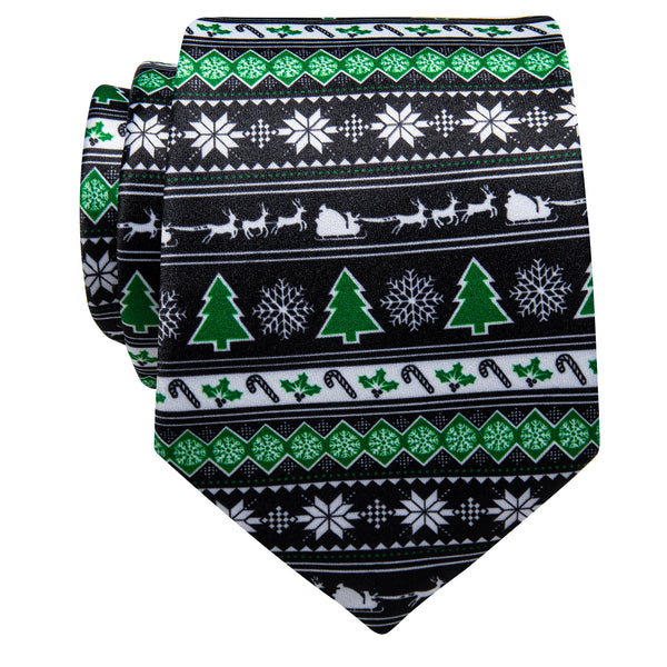 Festival Tie Black Green Christmas Tree Novelty Silk Necktie