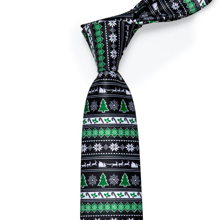 Festival Tie Black Green Christmas Tree Novelty Silk Necktie