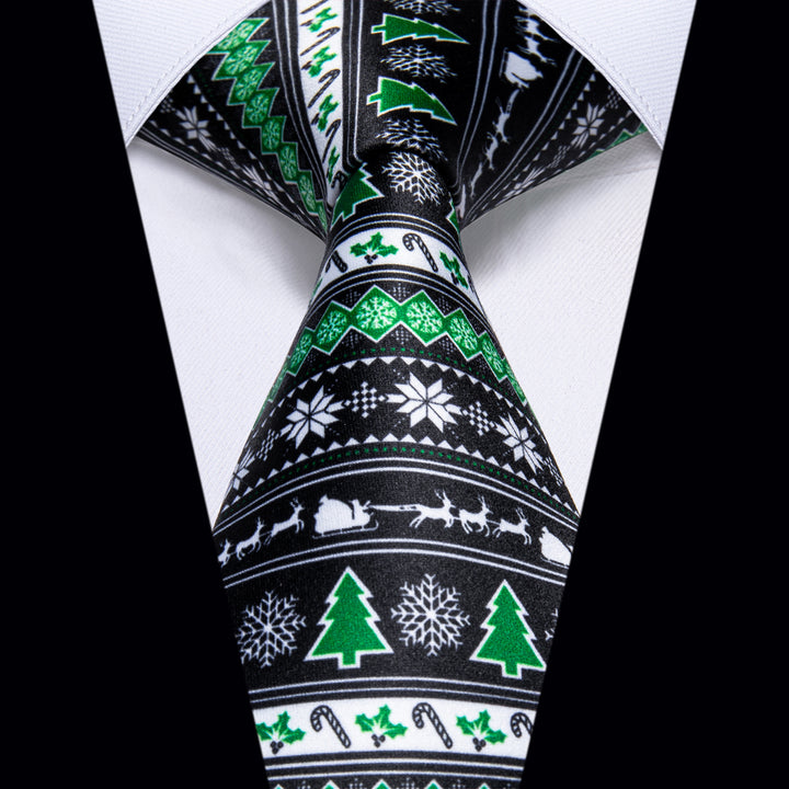 Festival Tie Black Green Christmas Tree Novelty Silk Necktie