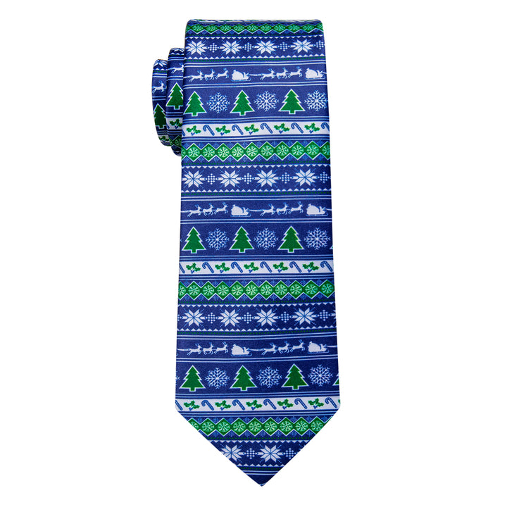  Blue Necktie Green Christmas Tree Novelty Silk Necktie for Men