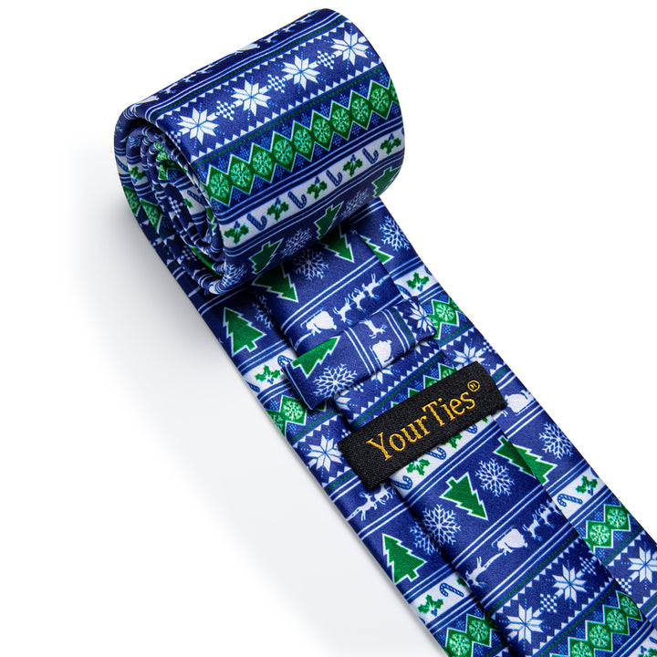  Blue Necktie Green Christmas Tree Novelty Silk Necktie for Men