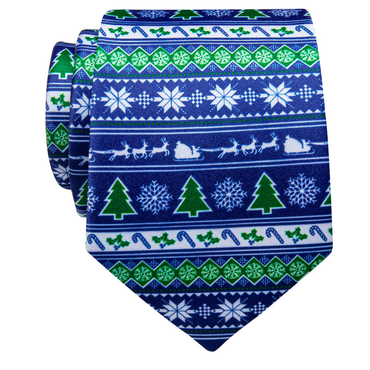  Blue Necktie Green Christmas Tree Novelty Silk Necktie for Men