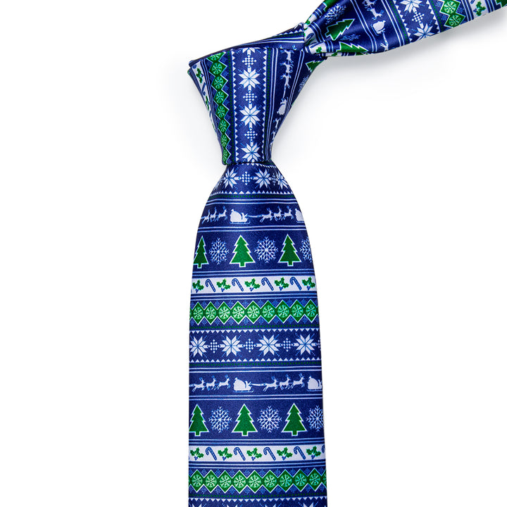  Blue Necktie Green Christmas Tree Novelty Silk Necktie for Men