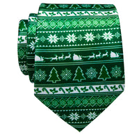 Green White Christmas Tree Novelty Silk Necktie